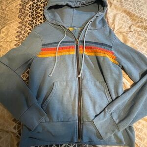 Aviator Nation Blue Hoodie with Multicolor Stripes